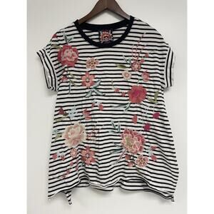 Johnny Was Joya Relaxed embroidered floral Drape Tee Size XS Oversized - NWT!